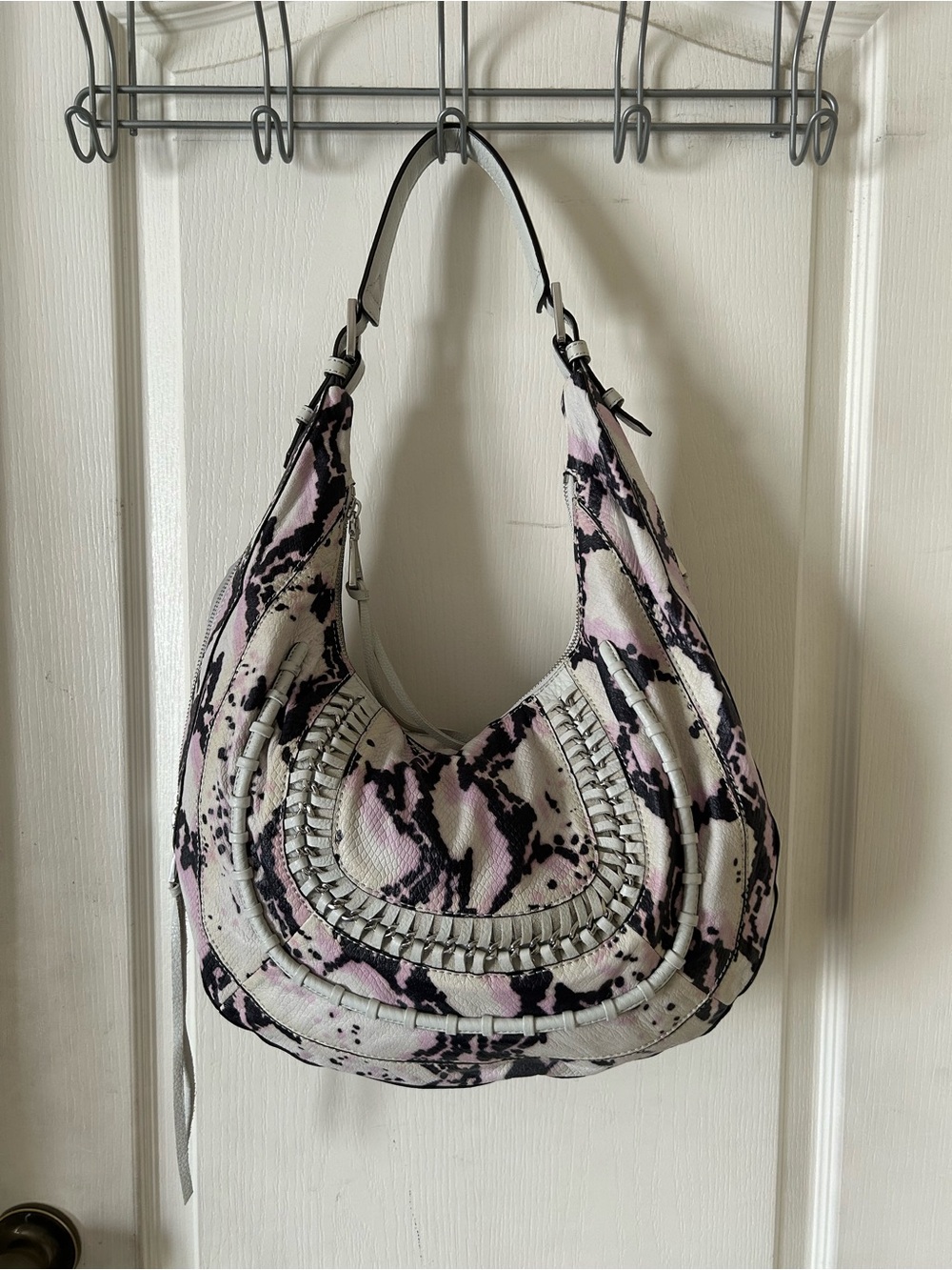 Aimee Kestenberg Lavender White Black Snake Print Hobo Shoulder Bag